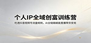 个人IP全域创富训练营：吃透抖音视频号流量规则，AI全链路赋能直播带货变现-资源站