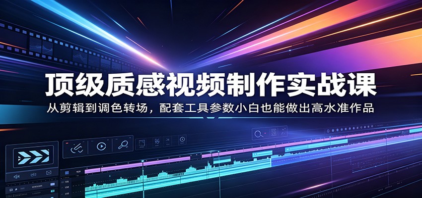 顶级质感视频制作实战课：从剪辑到调色转场，配套工具参数小白也能做出高水准作品-资源站
