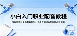 小白入门职业配音教程，短视频旁白小说配音技巧，不用专业设备也能做高薪副业-资源站