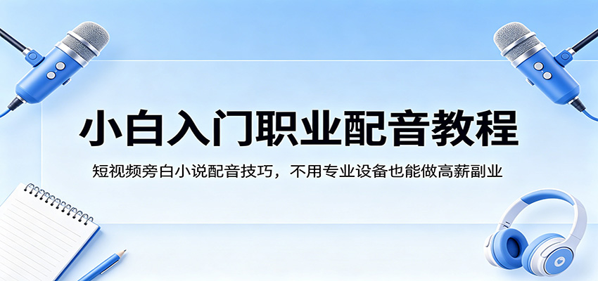 小白入门职业配音教程，短视频旁白小说配音技巧，不用专业设备也能做高薪副业-资源站