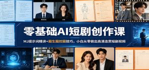 零基础AI短剧创作课：MJ提示词精讲+图生图控图技巧，小白从零做出高清连贯短剧视频-资源站