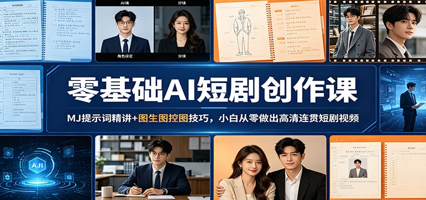 零基础AI短剧创作课：MJ提示词精讲+图生图控图技巧，小白从零做出高清连贯短剧视频-资源站