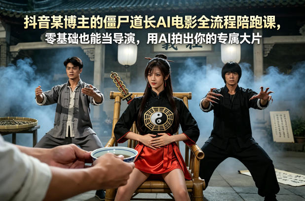 抖音某博主的僵尸道长AI电影全流程陪跑课，零基础也能当导演，用AI拍出你的专属大片-资源站
