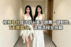 视频号分成计划ai美女跳舞一键制作，7天收益5k，详细流程全拆解-资源站