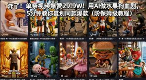 炸了！单条视频爆赞29.9W！用AI做水果狗血剧，5分钟教你复刻同款爆款(附保姆级教程)-资源站