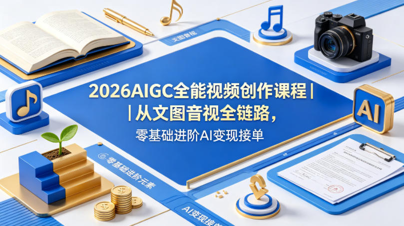 2026AIGC全能视频创作课程｜从文图音视全链路，零基础进阶AI变现接单-资源站