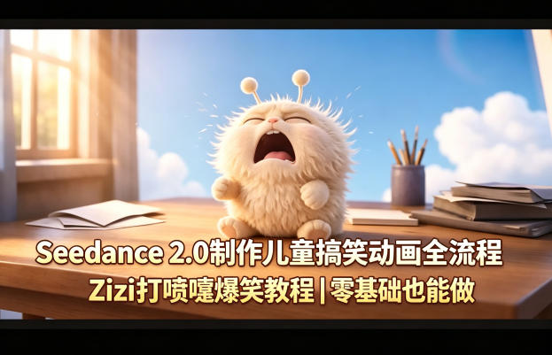 Seedance 2.0制作儿童搞笑动画全流程Zizi打喷嚏爆笑教程｜零基础也能做-资源站