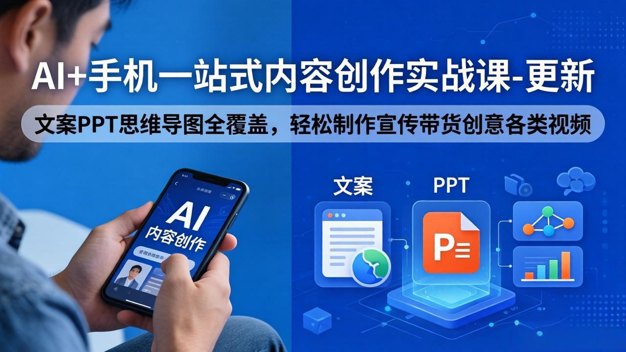 AI+手机一站式内容创作实战课-更新，文案PPT思维导图全覆盖，轻松制作宣传带货创意各类视频-资源站