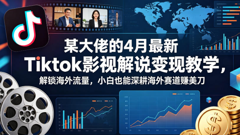 某大佬的4月最新Tiktok影视解说变现教学，解锁海外流量，小白也能深耕海外赛道賺美刀-资源站