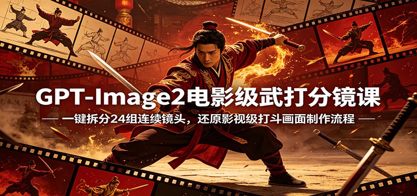 GPT-Image2电影级武打分镜课：一键拆分24组连续镜头，还原影视级打斗画面制作流程-资源站