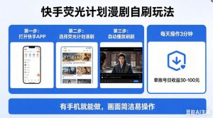 快手荧光计划漫剧自刷玩法，每天几十上百不是问题，有手机就能做【揭秘】-资源站