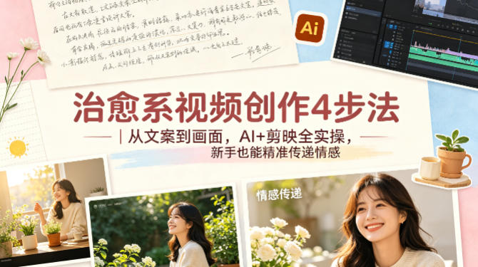治愈系视频创作4步法｜从文案到画面，AI+剪映全实操，新手也能精准传递情感-资源站