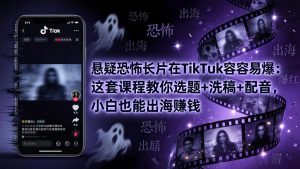 悬疑恐怖长片在TikTok最容易爆：这套课程教你选题+洗稿+配音，小白也能出海赚钱-资源站