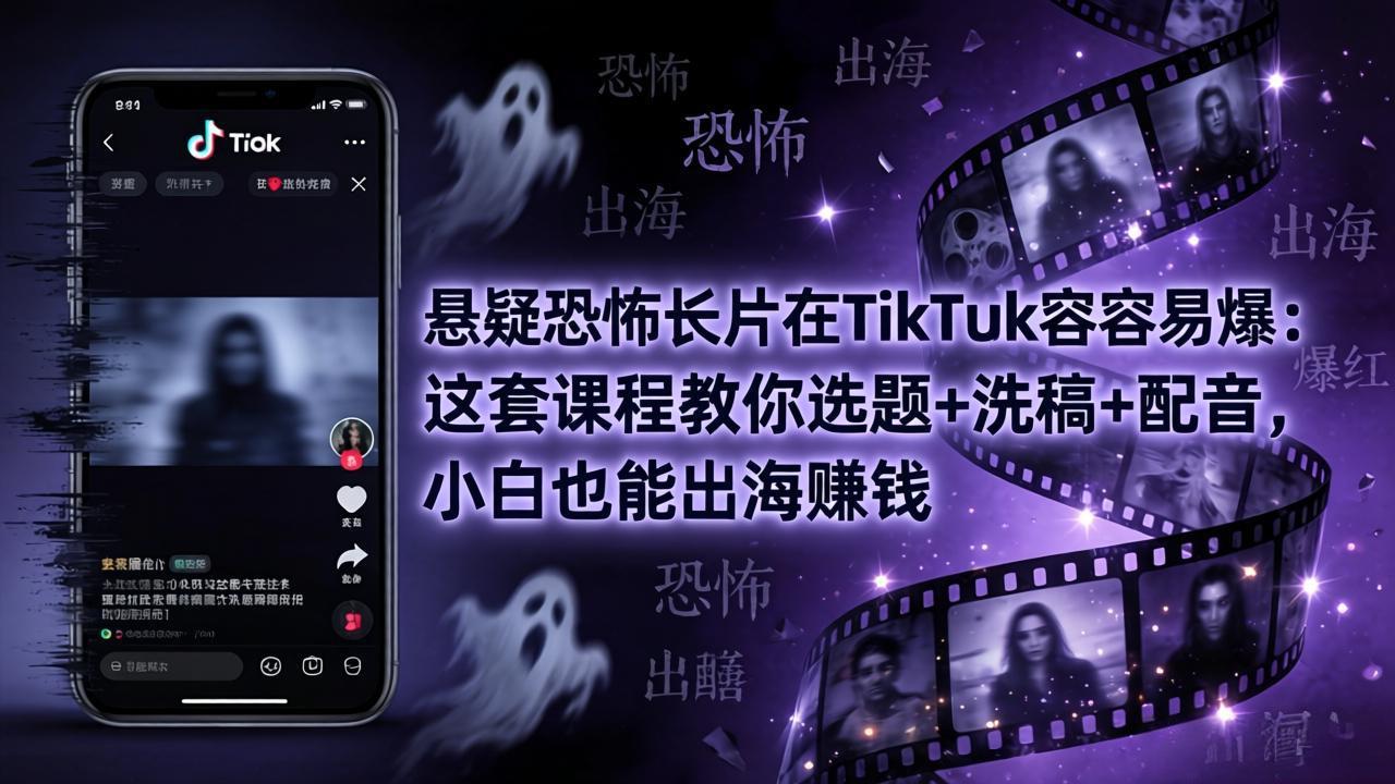 悬疑恐怖长片在TikTok最容易爆：这套课程教你选题+洗稿+配音，小白也能出海赚钱-资源站