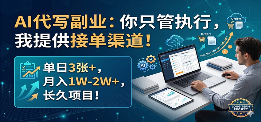AI代写副业：你只管执行，我提供接单渠道！单日3张+，月入1W-2W+，长久项目-资源站