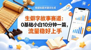 公众号流量主——生僻字故事赛道，流量稳，好上手，0基础小白也能10分钟一篇-资源站