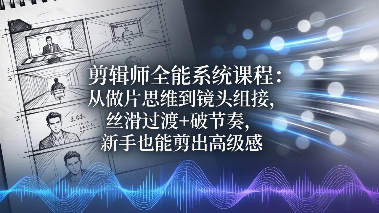 剪辑师全能系统课程：从做片思维到镜头组接，丝滑过渡+破节奏，新手也能剪出高级感-资源站