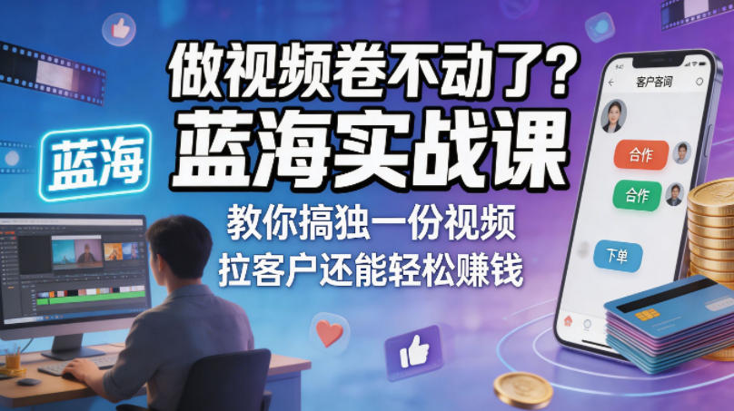 做视频卷不动了？蓝海实战课教你搞独一份视频，拉客户还能轻松賺钱！【原创双语字幕】-资源站