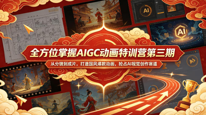 全方位掌握AIGC动画特训营第三期，从分镜到成片，打造国风爆款动画，抢占AI视觉创作赛道红利-资源站