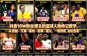 抖音10W粉丝博主的篮球人物传记教学，从选题–文案–素材–剪辑–成片，一镜到底，轻松签约精选独家-资源站