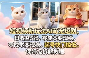 短视频新玩法AI萌宠短剧，日收益5张，零成本变现稳，起号快门槛低，保姆级拆解教程-资源站