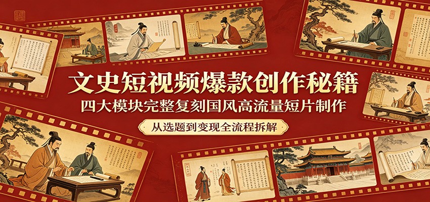 文史短视频爆款创作秘籍：四大模块完整复刻国风高流量短片制作-资源站