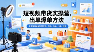 短视频带货实操营，出单爆单方法，全程实操讲解如何起号、涨粉、选品、出单、投放-资源站