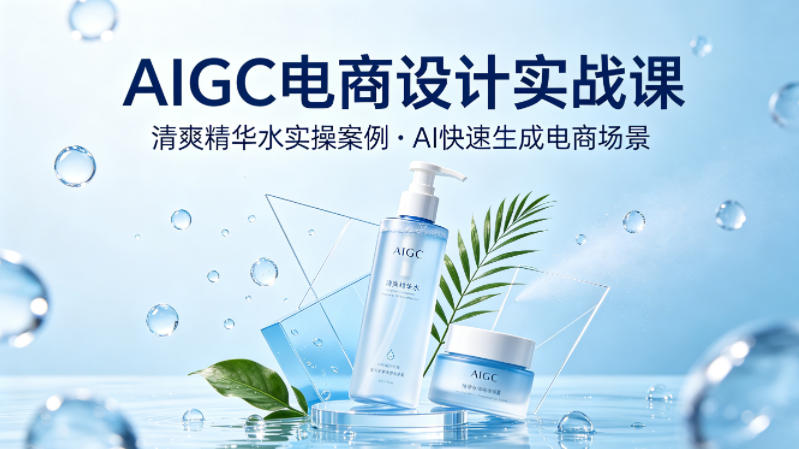 AIGC电商设计实战课，以清爽精华水为实操案例，教你用AI快速生成电商场景-资源站