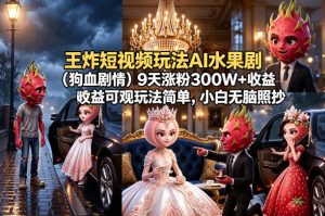 王炸短视频玩法AI水果剧(狗血剧情)9天涨粉300W+收益可观玩法简单，小白无脑照抄，详细拆解玩法-资源站