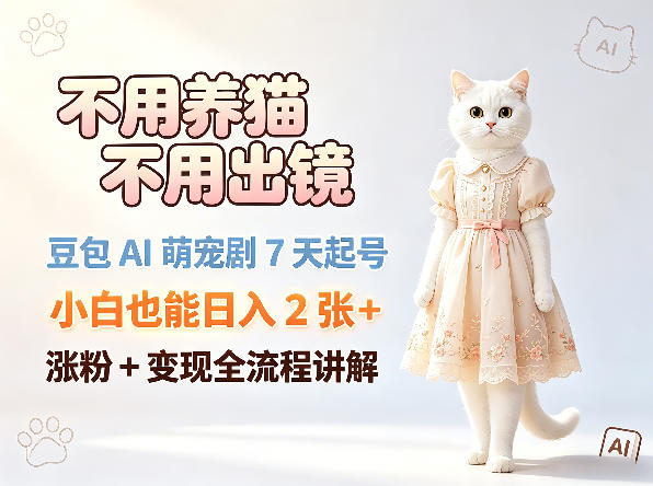不用养猫不用出镜，豆包AI萌宠剧7天起号，小白也能日入2张+，涨粉+变现全流程讲解-资源站