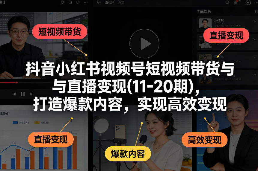 抖音小红书视频号短视频带货与直播变现(10-21期)，打造爆款内容，实现高效变现(更新05月08日)-资源站