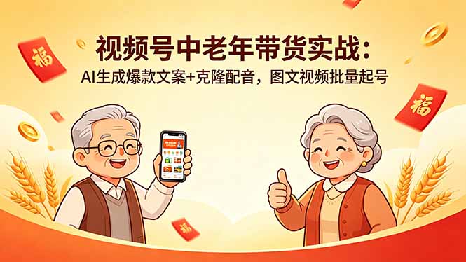 视频号中老年带货实战：AI生成爆款文案+克隆配音，图文视频批量起号-资源站