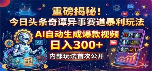 重磅揭秘！今日头条奇谭异事赛道暴利玩法：AI自动生成爆款视频，日入300+-资源站