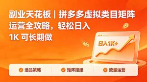 副业天花板|拼多多虚拟类目矩阵运营全攻略,轻松日入 1K 可长期做-资源站