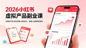 2026小红书虚拟产品副业课，AI原创产品+笔记流量+投流放大，普通人也能稳定变现-资源站
