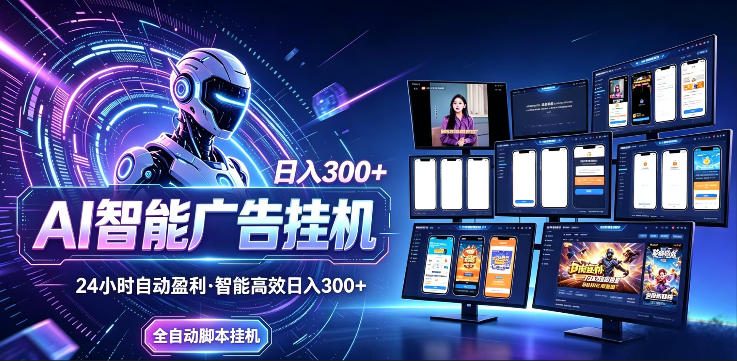 AI智能广告挂G项目，无需人工，单机稳定日入200+，可矩阵放大，24小时不间断刷广告賺收益【揭秘】-资源站