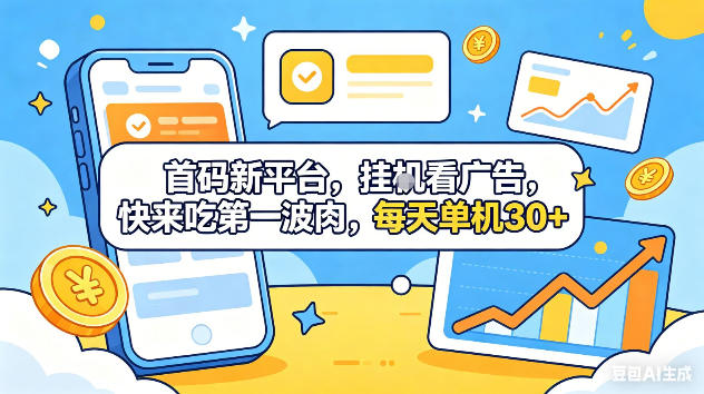 首码新平台，挂G自动看广告，快来吃第一波肉，每天单机30+，可矩阵放大【揭秘】-资源站