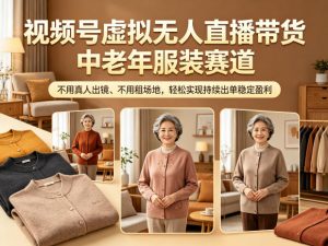 视频号虚拟无人直播带货中老年服装赛道,不用真人出镜、不用租场地,轻松实现持续出单稳定盈利-资源站