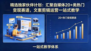 精选独家伙伴计划:汇聚自媒体20+类热门变现赛道,文案剪辑运营一站式教学-资源站