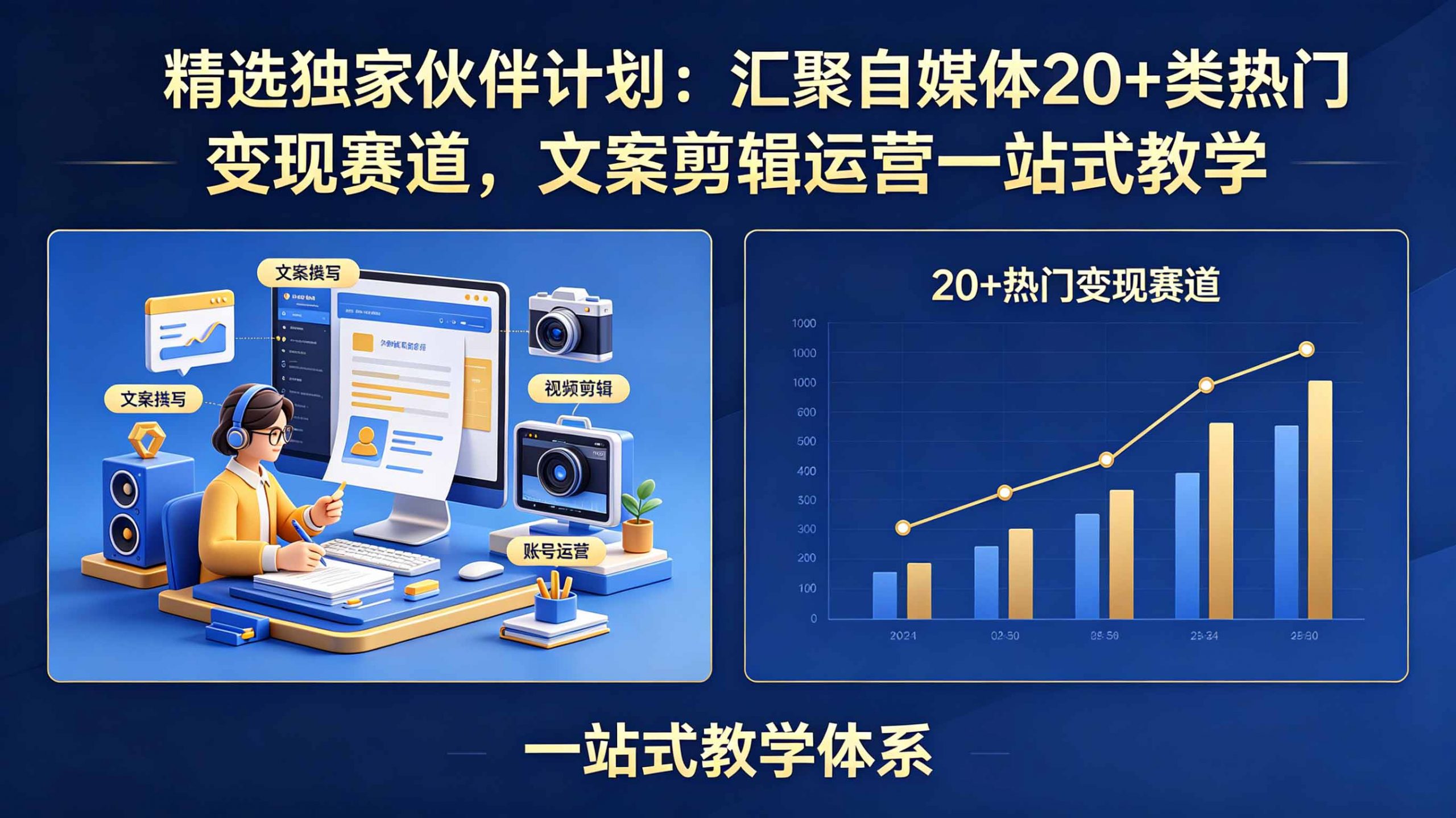 精选独家伙伴计划:汇聚自媒体20+类热门变现赛道,文案剪辑运营一站式教学-资源站