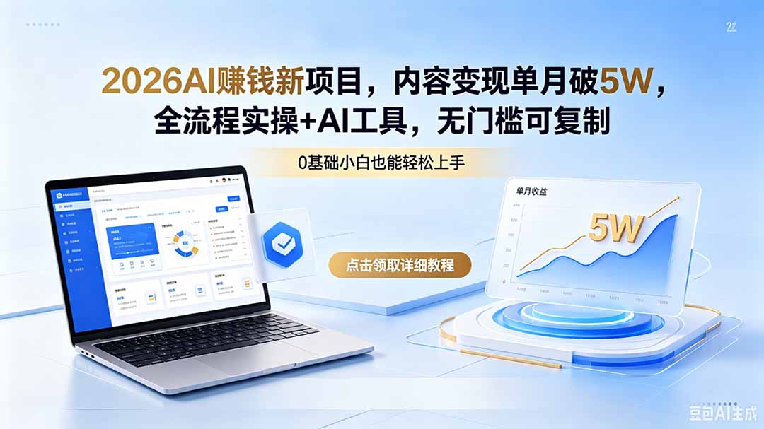 2026AI赚钱新项目，内容变现单月破5W，全流程实操+AI工具，无门槛可复制-资源站