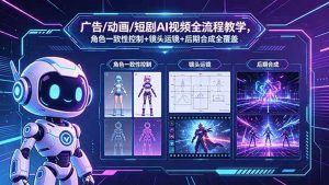 广告/动画/短剧AI视频全流程教学,角色一致性控制+镜头运镜+后期合成全覆盖-资源站