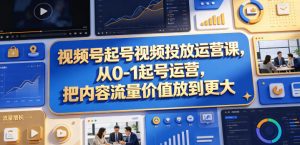视频号起号视频投放运营课,从0-1起号运营,把内容流量价值放到更大-资源站
