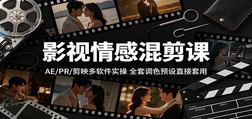 影视情感混剪课:AE/PR/剪映多软件实操,全套调色预设直接套用-资源站