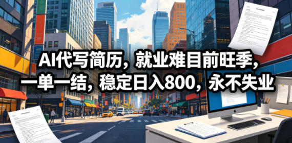 AI代写简历，就业难目前旺季，一单一结，稳定日入800，永不失业-资源站