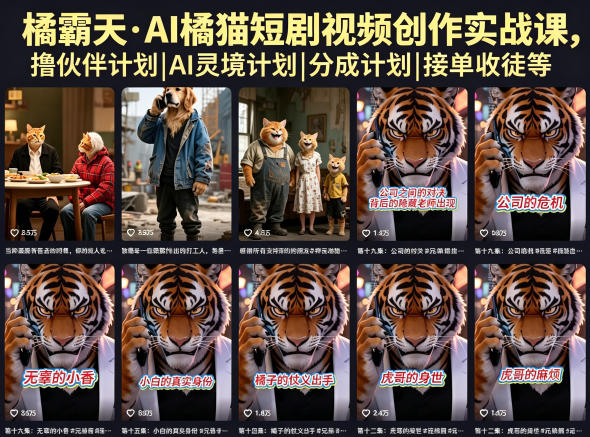 橘霸天·AI橘猫短剧视频创作实战课，撸伙伴计划|AI灵境计划|分成计划|接单收徒等-资源站