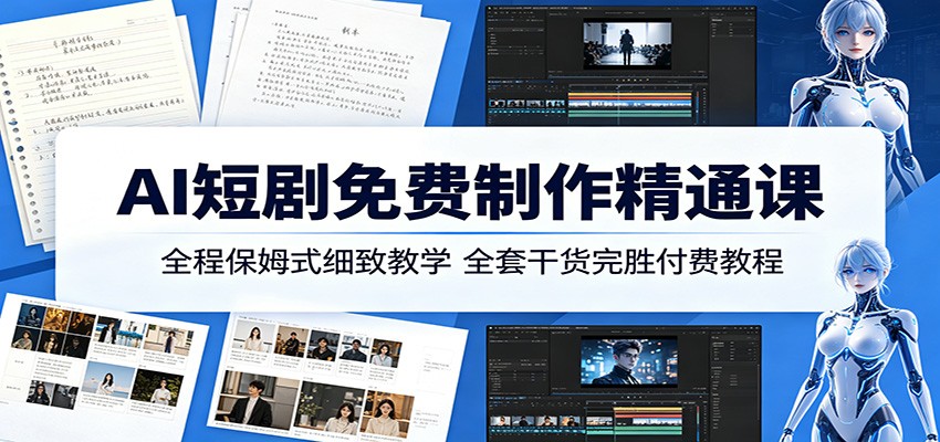 AI短剧免费制作精通课：全程保姆式细致教学，全套干货完胜付费教程-资源站