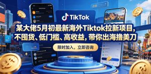 某大佬5月初最新海外Tiktok拉新项目,不囤货、低门槛、高收益,带你出海撸美刀-资源站