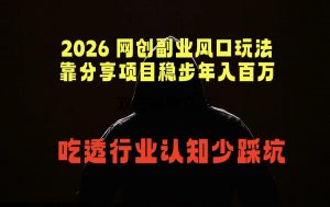 2026 网创副业风口玩法，靠分享项目稳步年入百万，吃透行业认知少踩坑-资源站