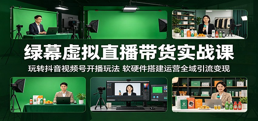 绿幕虚拟直播带货实战课:玩转抖音视频号开播玩法,软硬件搭建运营全域引流变现-资源站